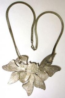 Large Leaf Necklace Leaves Acrylic Stone Brushed Silvertone Massive 