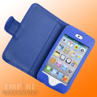 BLUE LEATHER FOLDING CASE LCD FOR APPLE IPOD TOUCH iTouch 4G 4th Gen 