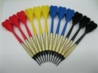 12 Real Arachnid Stamped Flight Soft Tip Darts Sets of 3 Red Yellow 