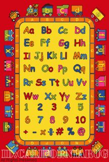   Area Rug ABC Kids School Time Numbers Train Yellow Red New