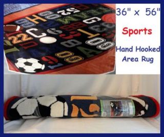 New G A Gertmenian Sons Sports Kids Area Rug 3 x 5 Hand Hooked Navy 