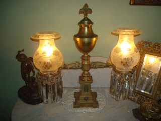 Antique Argand Lamp(one 2 Arm) Etched Shades Cornelius and Co.(circa 