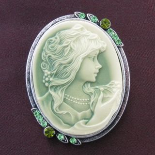 Antique Vintage ST Green CAMEO Brooch Pin for Necklace Pendant Emerald 