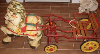 Mobo Pioneer Pedal Car 2 Horse Wagon Childrens Antique RARE