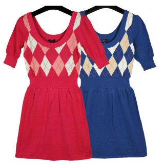 Argyle School Girl Prep Mod Dress Vintage Blouse Pink Blue Brown 