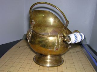 Antique Copper Miniature Ash Coal Bucket Porcelain Brass Handle Made 
