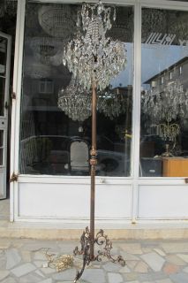 Antique Crystal Floor Lamp Footed Chandelier Spider Style Light 1940s 