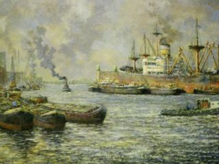 Rotterdam Ships in Harbor Oil Painting by M de Jongere