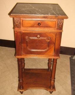 ANTIQUE FRENCH WALNUT COMMODE CHAMBER POT CABINET MARBLE TOP 