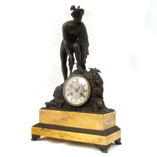 French Antique c1840   POST EMPIRE BRONZE FIGURAL MANTLE CLOCK Feat 