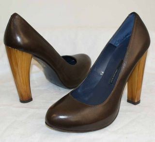 ARMAND BASI Dark Brown Leather Platform Tan Contrast Heels Pumps Shoes 