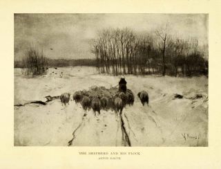 1906 Print Anton Mauve Outdoor Scene Dutch Realist Shepherd Flock 