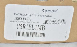 Valueline C5R1BL1MB 1000ft Cat5e Riser Blue Cable New