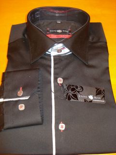 Stone Rose Fashion Fit Red Rivet Collection Mens Black Shirt New 