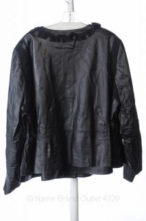 Tahari 2X 20 22 Arlene Jacket Black Leather Ruffle Blazer $598 Plus 