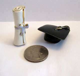 Arcadia Mini Diploma Graduation Cap Salt Pepper Shakers Miniature 