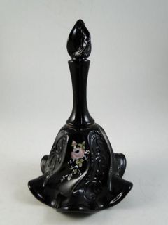 Vintage Art Glass Fenton Hand Bell Painted Artist Signed Amethyst 