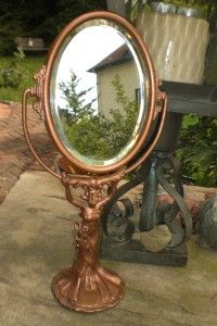 antique art nouveau figural beveled shaving mirror