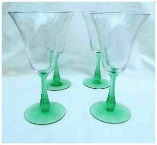Depression Vaseline Green Swirl Twist Wine Water Goblets 4