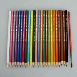 24 Colors Water Soluble Drawing Pencils Faber Castell + 1 Brush