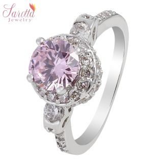 NEW ARRIVALS ROUND CUT 18K WHITE GOLD PLATED PINK SAPPHIRE FASHION 