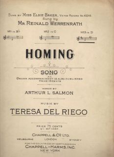 Homing Teresa Del Riego Arthur L Salmon No 3 in D Sheet Music