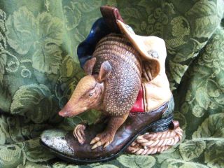 Armadillo Coming out of a Texas Cowboy Boot Bank Figurine Brand New W 