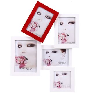 Opening Askew Modern White Red Wood Collage Photo Picture Frame Wall 
