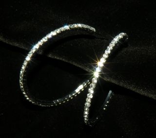 Designer CZ Clear Crystal Silver Hoop Earrings 2 3/8 Diameter ~ NWT $ 
