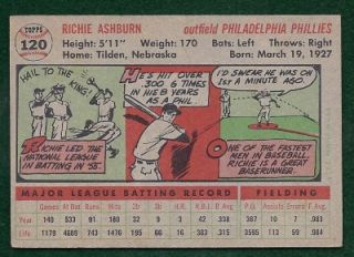   auction from the 1956 Topps Set is #120 RICHIE ASHBURN Gray Back