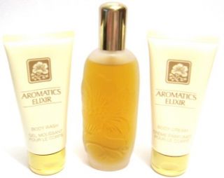Clinique Aromatics Elixir Set 3.4 Oz Perfume Spray + Body Cream + Body 