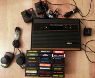 Atari 2600 Vintage Video Game Bundle CX 2600A Woodgrain Console & 24 