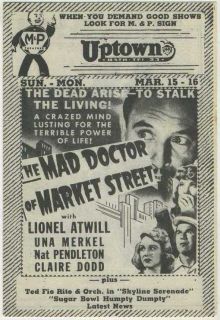   Movie Theater Program   THE MAD DOCTOR OF MARKET STREET Lionel Atwill