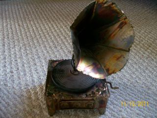 Copper Folk Art Phonograph Music Box Plays Memory