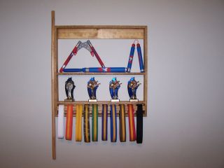    Belt Trophy Display Handmade Solid Wood Wall Mount Martial Arts Rack