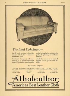 1921 Ad Athol Mfg Atholeather Upholstery Fabric Sofa ORIGINAL 