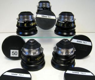 Arri Zeiss T2 1 Standard Prime Lens Set 5 Lenses Arriflex 16 32 50 85 