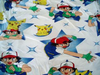 Pokemon Pikachu Ash Twin Flat Bed Sheet Flannel 1999 Nintendo Material 