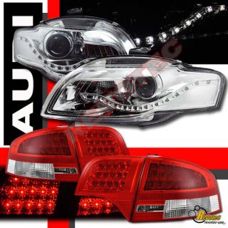   AUDI A4 4DR LED STRIP R8 STYLE PROJECTOR HEAD LIGHTS & LED TAIL LIGHTS