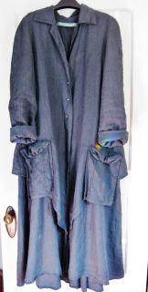 Funky Cynthia Ashby Blue Linen Duster Coat s M Nice Details Was $415 