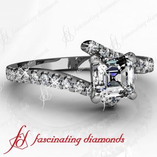 75 Ct Asscher Cut Diamond Engagement Ring Pave Set 14k White Gold VVS2 