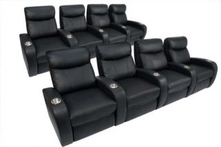   Theater Seating 8 Seats Black Power Recliners Leather Chairs
