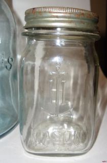 Vintage Glass Canning Jars Atlas EZ Seal Good Luck 4 Leaf Clover 