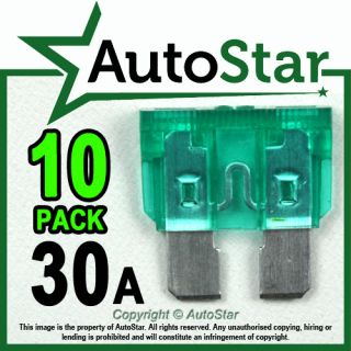 30 Amp Blade Fuses x 10 – Standard ATO ATC Automotive Fuse Pack 30A 
