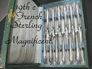 Antique French Sterling Aubry Cadoret Knives Set of 12