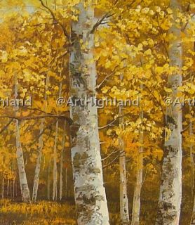 Handmade Landscape Oil Painting Art Autumn Birch Forest