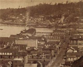 ASTORIA Oregon 1890s Photo by J.H. BRATT Buildings HARBOR TALL SHIPS 