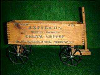 Vintage Axelrods 3 LBS. Cream Cheese Cast Wheels Wagon Wood Box