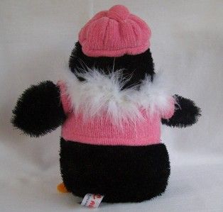Aurora World Penguin Pink Sweater Stuffed Plush Doll Toy