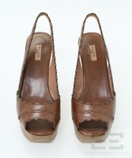 Azzedine Alaia Brown Leather & Wood Wedge Heels Size 38.5 NEW